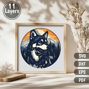 Husky Scene Layered SVG | 3D Shadow Box Template for Cricut, Glowforge & CNC | DXF Multilayer Papercut Design | Digital Download