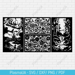 Art panels dxf for laser, panels with flowers dxf for cnc plasma cut, wall art svg, decorative panel dxf, stencils svg files, cricut art