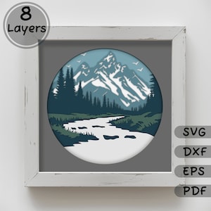 Mountains 3D Shadow Box Papercut Template, Layered Svg for Cricut, Dxf for Laser Cut, Home Decor Svg, DIY Paper Art Template