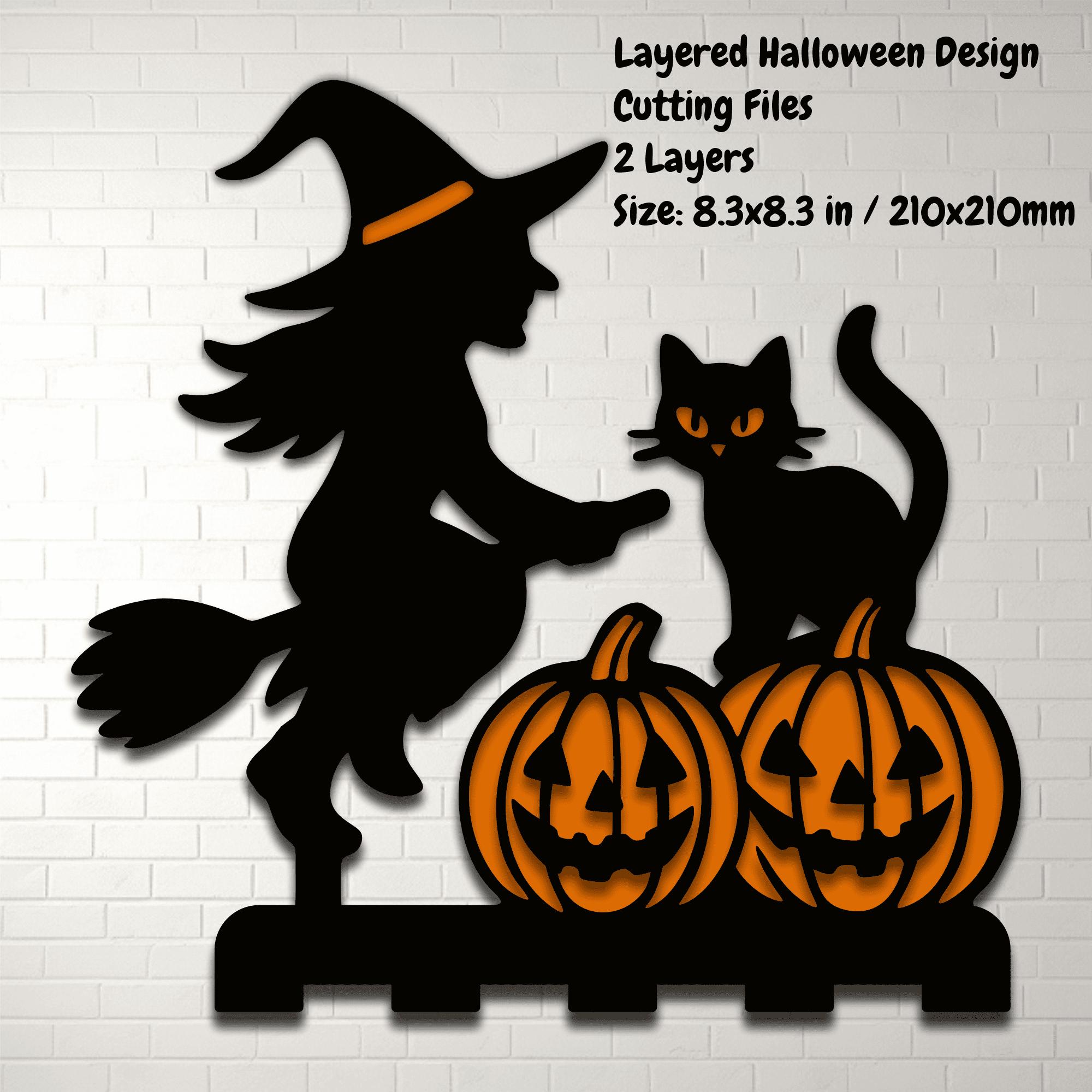 Halloween Wooden Statue SVG DXF – Witch Cat Pumpkin Layered Laser Cut ...