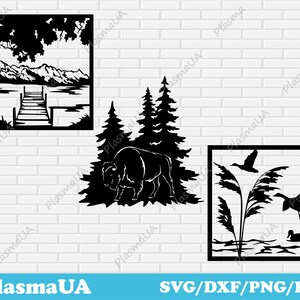 Scène nature svg, montagnes svg, scène d’animaux SVG, paysage svg, SVG pour cricut, DXF pour découpe laser, nature, art svg, fichiers cnc dxf