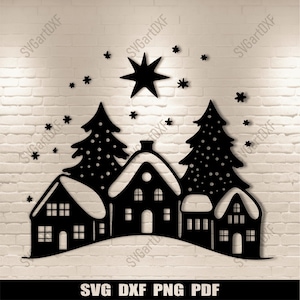 Pliki Svg do cięcia Christmas Village dla Cricut i Silhouette, Dxf dla CNC, Projekt sublimacji PNG, Pliki do cięcia winylu, Pobieranie cyfrowe