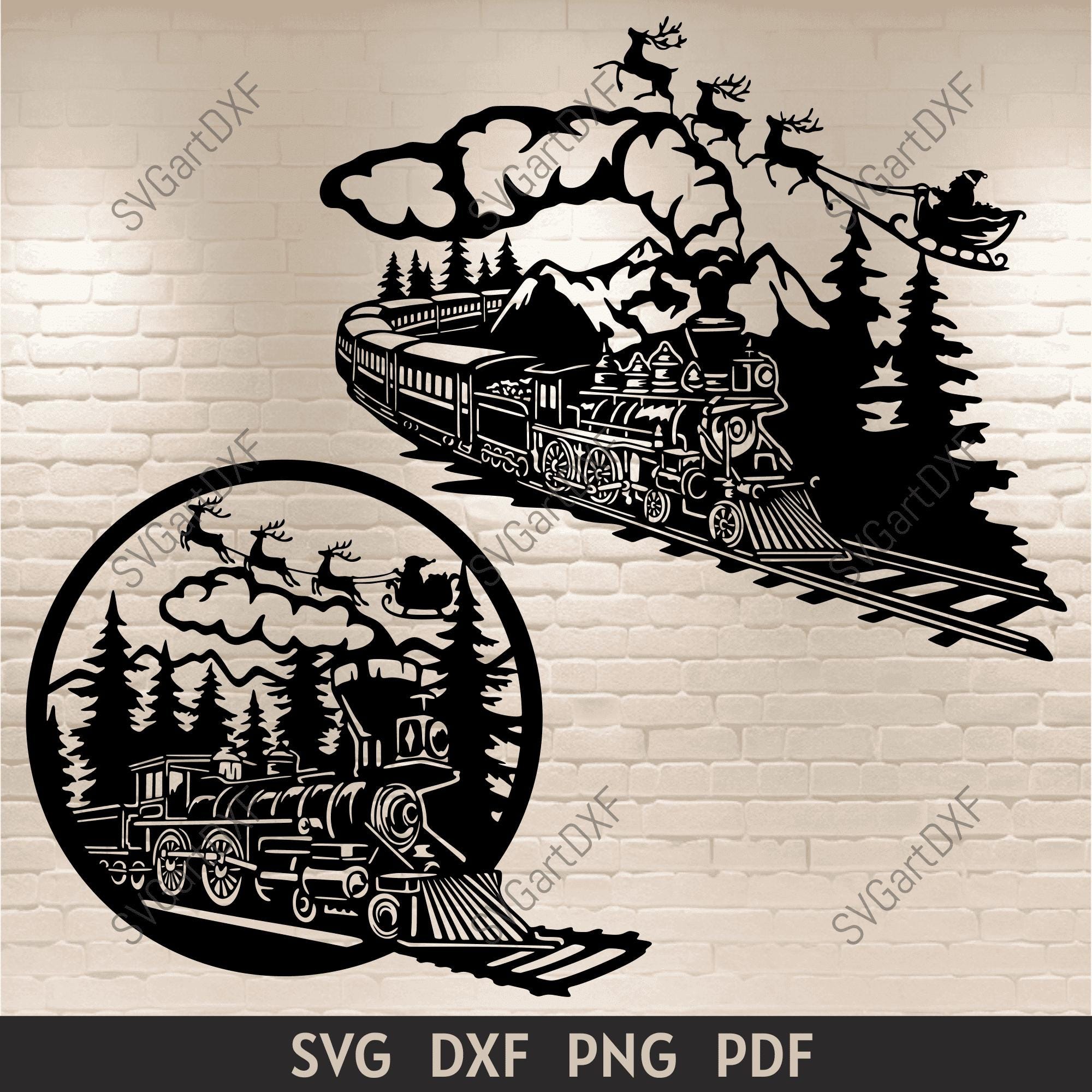 Polar Express Train Svg, Santa Sleigh Svg, Flying Santa Clipart, gesneden bestanden voor Cricut, winters tafereel Dxf voor CNC, Christmas Decor DIY
