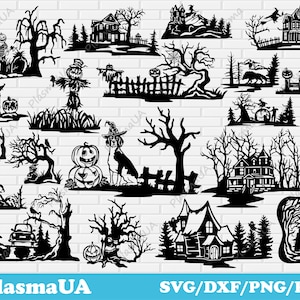 Halloween scenes svg bundle, halloween for cricut, ghosts svg, witches svg, zombie cut file, halloween vector, scary pumpkins svg dxf files