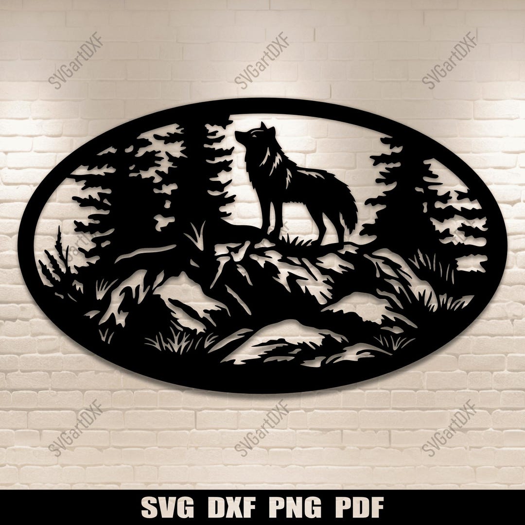 Wolf Oval Scene Dxf for CNC, Laser and Plasma Cutting Files, Nature Svg ...