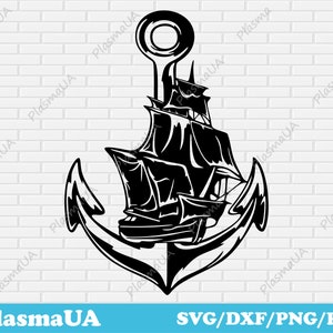 Fichier de découpe de navire, Fichier de découpe d’ancre, dxf pour cnc, art du métal, art mural dxf, art mural en bois, dxf pour laser, art cnc, fichiers numériques, fichier cnc dxf