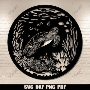 Zeeschildpad Svg, onderwater Svg voor Cricut projecten, Dxf voor CNC, vinyl snijden bestanden, sublimatie kunst, DIY muur sticker