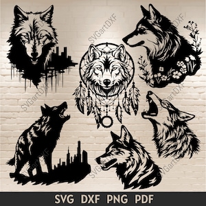 Łapacz snów wilka svg, kwiatowy wilk svg dla cricut, pliki do cięcia, wilk dxf do cięcia laserowego, sylwetka wilka, wyjący wilk Svg, pliki cnc