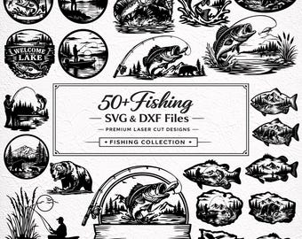 Angeln SVG DXF Bundle | 50+ Bass Forelle Designs, See Forellen (Laser, Cricut Cut Dateien)