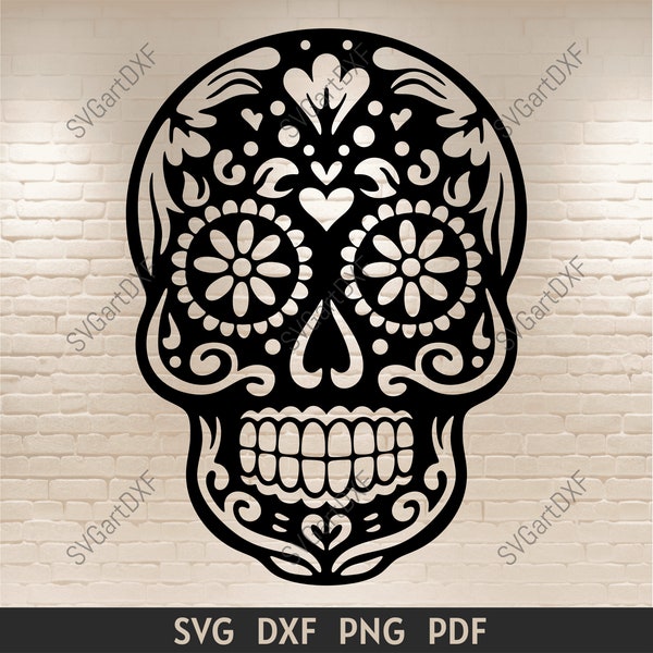 Sugar Skull SVG, Skull SVG for Cricut, Sugar Skull Dxf for Laser cut, png for sublimation, Silhouette cut files, vinyl cut files