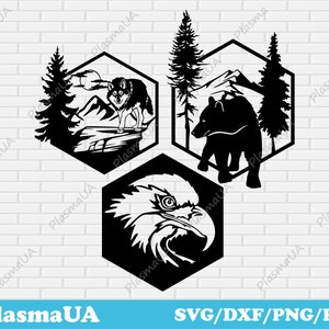 Animals dxf cut files, nature scene dxf, geometric wall art, dxf wall decor, wall art stencil, dxf file for laser, dxf cutting files