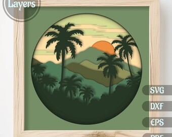Jungle Layered Svg Cut Files for Cricut, Jungle 3D Shadow Box Template, 3D Paper Crafts, Dxf for Laser, Silhouette, Multilayer, Cardstock