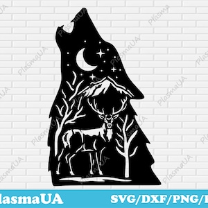 Wolf and Deer SVG for Cricut, Nature Scene DXF Cutting Files, Vinyl Cut Art, Wildlife T-Shirt Design, CNC Plasma Files, Instant Download
