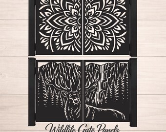 Mandala Gate DXF SVG, Elk Deer Panel, Wildlife Metal Art CNC Plasma Files, Mountain Forest Fence Design