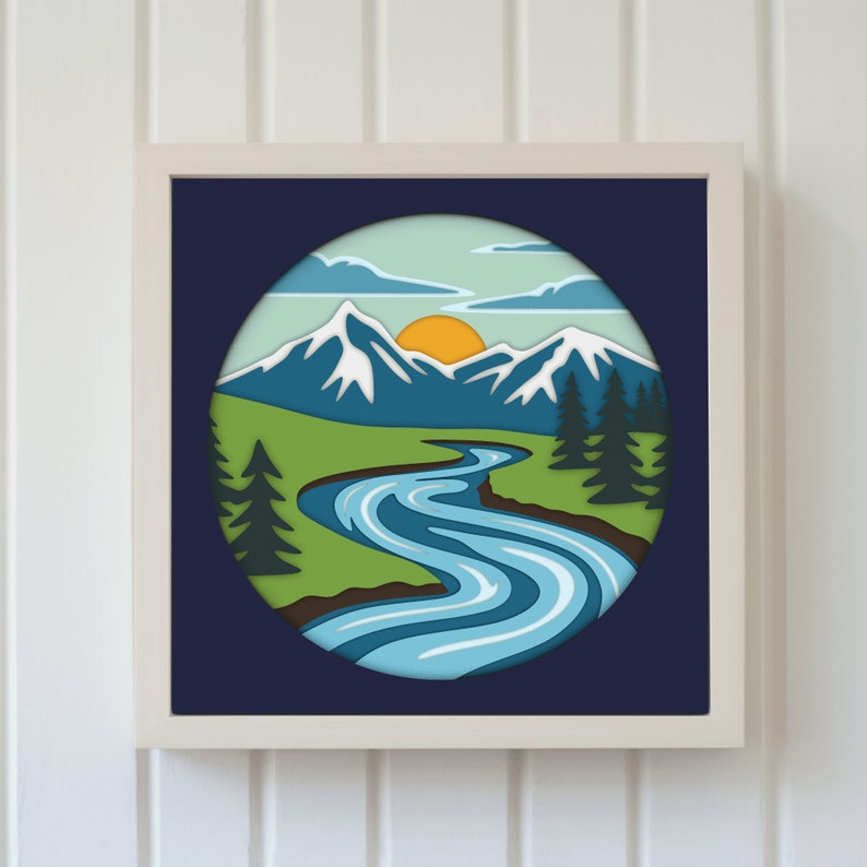 Layered Mountain River 3D Shadow Box SVG for Cricut, Home Decor DIY ...
