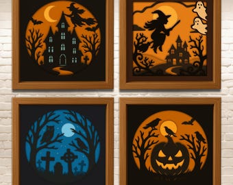 ハロウィーン❇️シャドーボックス ハロウィン3Dシャドーボックス - 4つのマルチレイヤーSVG DXF EPS Pdf