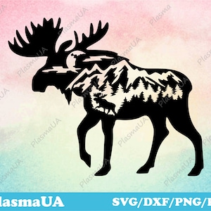 Moose cut file, moose silhouette, dxf cut file, laser svg, laser cut pattern, nature cut file, laser cut svg, svg cutting file, animals dxf files, animals for laser cutting, animals for cricut, png files, dxf files, svg files, cricut cut files