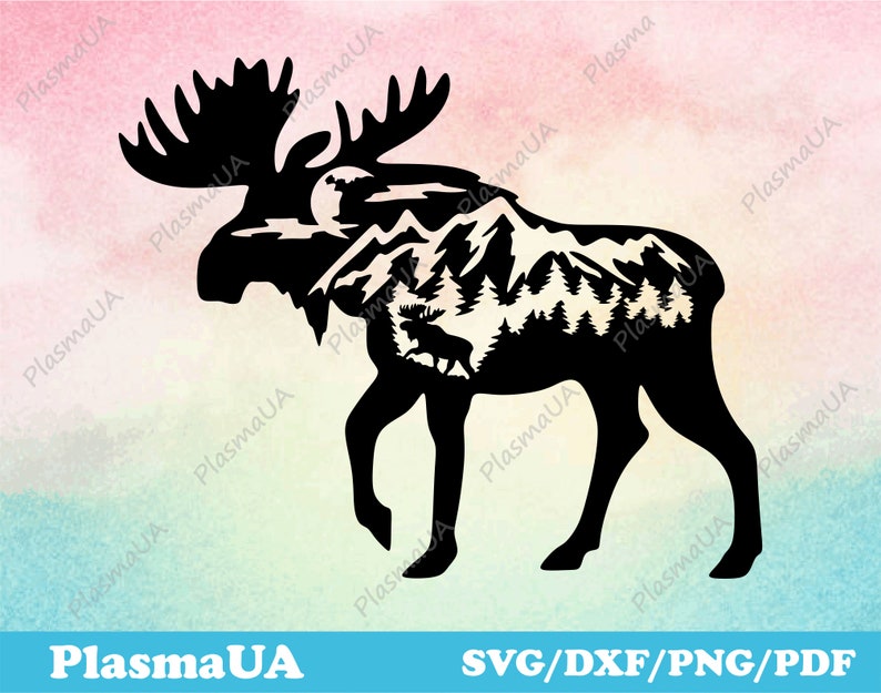 Moose cut file, moose silhouette, dxf cut file, laser svg, laser cut pattern, nature cut file, laser cut svg, svg cutting file, animals dxf files, animals for laser cutting, animals for cricut, png files, dxf files, svg files, cricut cut files