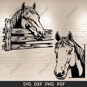 Cavalos espreitando DXF para corte a laser, designs de plasma CNC, SVG de animais de fazenda para Cricut e Silhouette, arquivos de corte de artesanato de cavalos