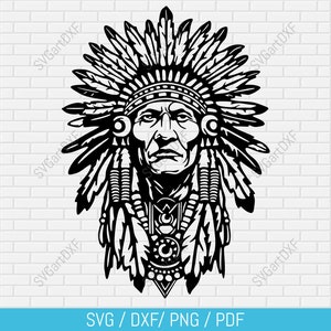 Native American Svg, Native American dxf per taglio laser, Svg per design T-shirt, Vector per Cricut, Dxf per Cnc, clipart png per sublimazione