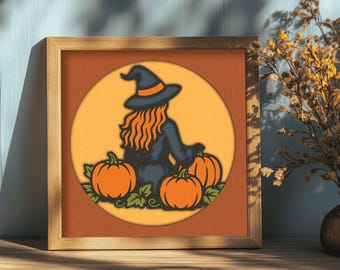 Halloween Witch 3D Layered SVG, Multilayer Shadow Box Design for Cricut & Glowforge, Paper Craft Fall Decor, DXF for CNC, Digital Download