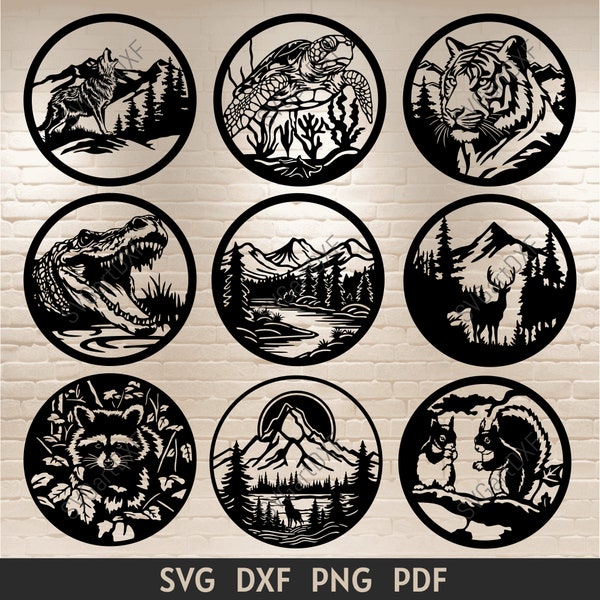 Wildlife scenes Svg, Cutting files for Cricut, Animals scenes svg, Dxf for laser cut, Cnc router files, Nature decor dxf, Plasma Cut files