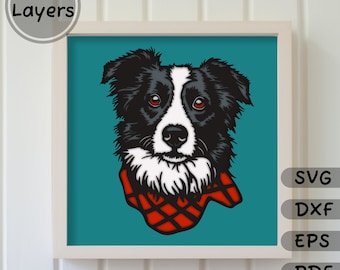 Border Collie Svg em camadas, arquivos de corte para Cricut, 3D Border Collie Shadow Box, Dxf para corte a laser, arquivos de corte de silhueta, Svg multicamadas