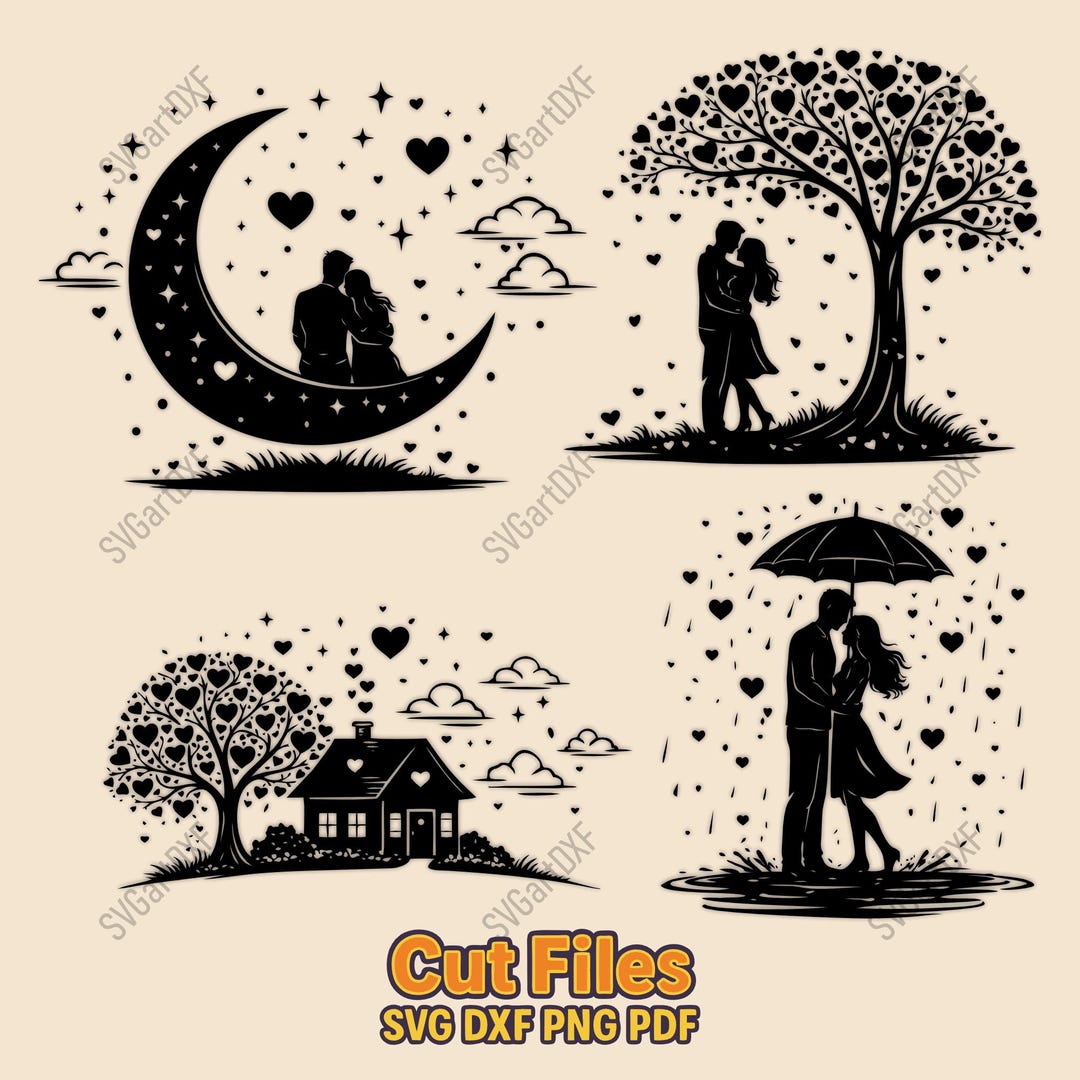 Romantic Vector Dxf Romantic Couple SVG DXF – Love Scenes Silhouettes Cut Files for Laser ...