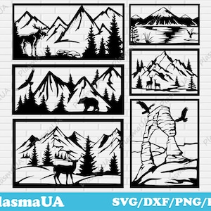 Berge Motiv svg, Natur svg, Adventure svg, dxf für Laser, dxf für Plasma, Landschafts svg, dxf für CNC, Cricut Dateien