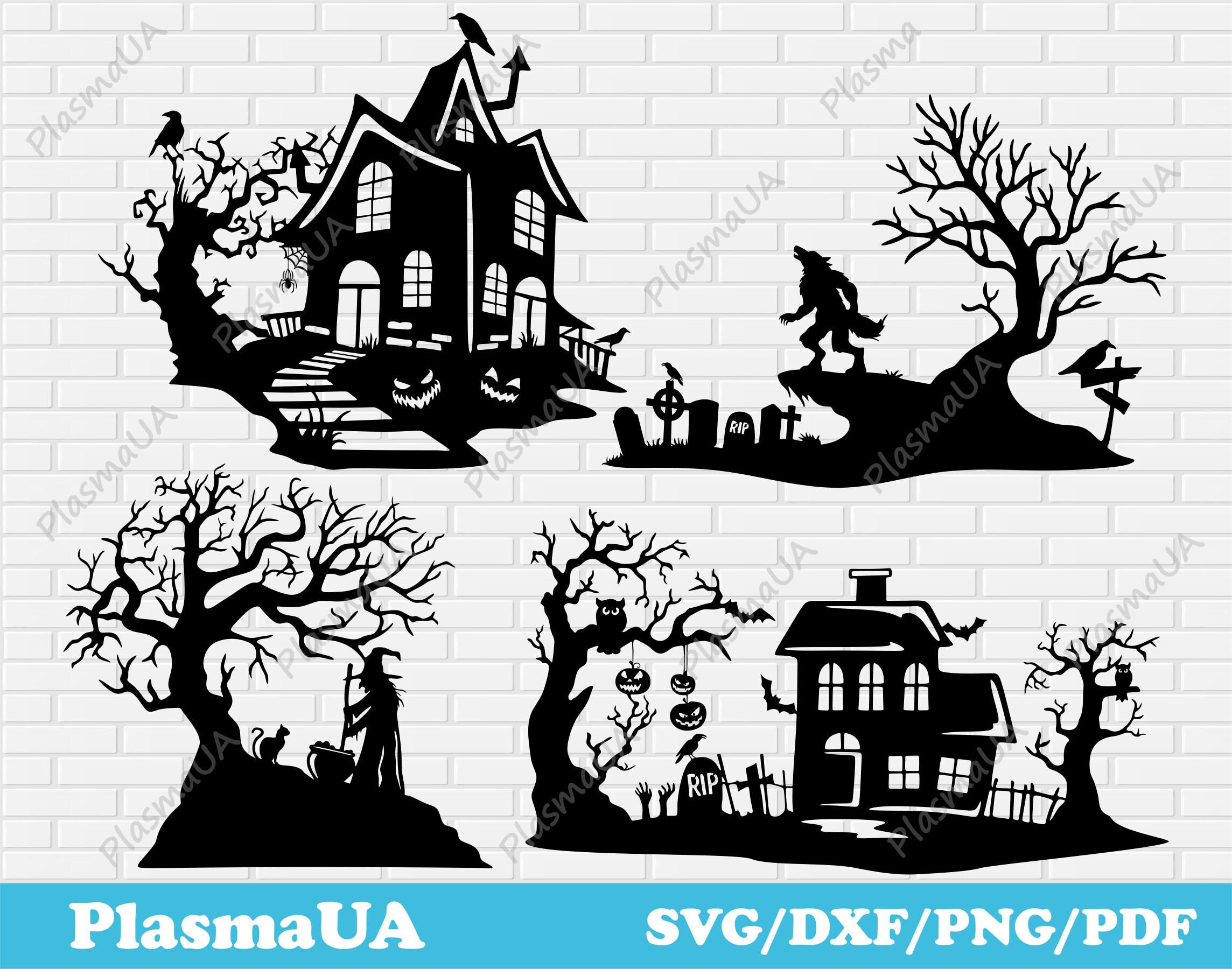 Pdf,Png Instant Digital Download Svg files scary house für Cricut- Laser dxf Halloween Sign Halloween 5 designs Lasercut Dekor