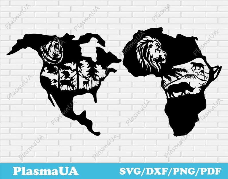 Continents Svg Africa Svg North America Svg Lion Cut File - Etsy