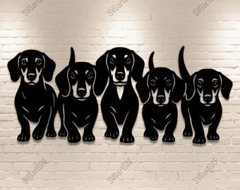 Dachshund Svg Dxf – five dachshunds dog design, cutting files for Cricut, Silhouette, Glowforge, CNC plasma and laser crafts