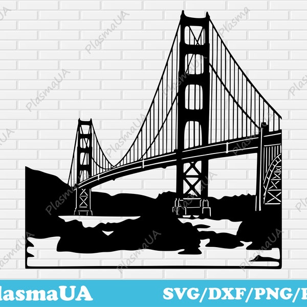 Golden Gate Bridge svg, file for laser cut, file for cricut, svg dxf png, silhouette cut files, Buildings svg, art clipart, painting svg