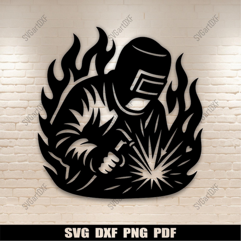 Welder with flames SVG design for CNC laser