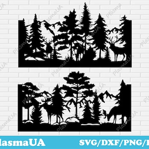 Wildlife scene dxf svg cut files for cnc cutting, railing dxf for laser, animals dxf for plasma, dxf for metal decor, cnc cutting panels