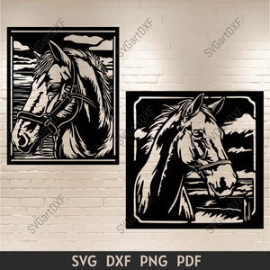 Panels Pferd Dxf-Dateien, Schneidedateien für Cnc-Laser, SVG-Pferd für Cricut, Lasergravurdateien, Wandkunst-Panels dxf für Plasmaschnitt