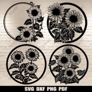 Tournesols Svg, fichiers de découpe de bordure florale pour Cricut & Silhouette, Dxf pour découpe Laser, conception CNC, téléchargement numérique instantané