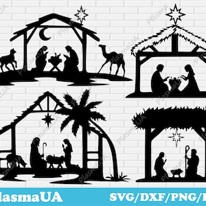 Nativity scene silhouette, Nativity cut files, Nativity scene svg, christmas scene svg, christmas svg, christmas cut file, christmas clipart