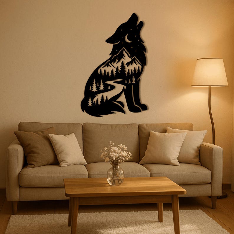 Wolf forest and river laser cut design