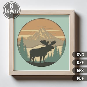 Moose 3d Shadow Box, Wildlife Layered Svg files, Cricut & CNC projects, Multilayer Design, 3d Paper cut, DIY Home decor
