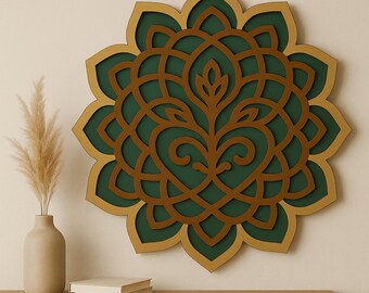Layered Mandala SVG DXF for Laser Cut | 3-Layer Wood Wall Art | Glowforge Cricut Silhouette | Boho Mandala Decor File