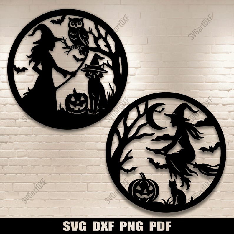 Halloween Witch Svg Dxf Round Design – Spooky Pumpkin, Cat, Owl, Bat ...
