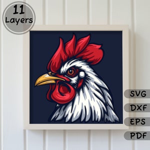 3D Shadow Box Rooster Layered SVG for Cricut, DXF for Laser Cut, Silhouette, Multilayer Svg, Cardstock Craft, Paper 3D Art Template
