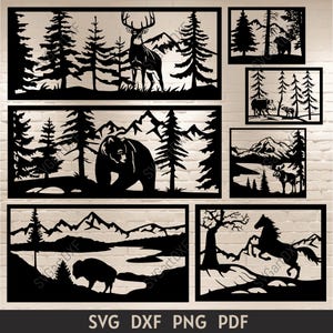 Wildlife Art Panels Dxf for CNC Laser cut, Plasma cutting design, Svg for glowforge, Wall decal svg, DIY Home decor