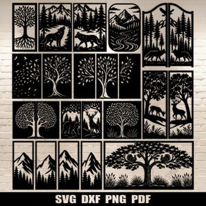 Nature Panels SVG DXF Bundle - Tor Wald, Bäume, Berge & Wildtier-Schnittdateien für Laser CNC, Cricut, Plasmen