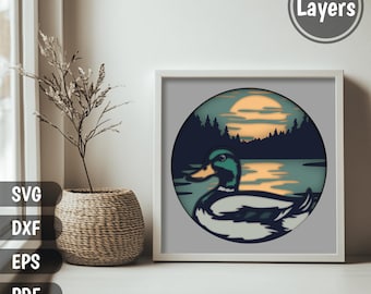 Mallard Duck Layered Svg, Cutting files for Cricut, 3D Shadow Box Template, Multilayer Design, Papercraft Art