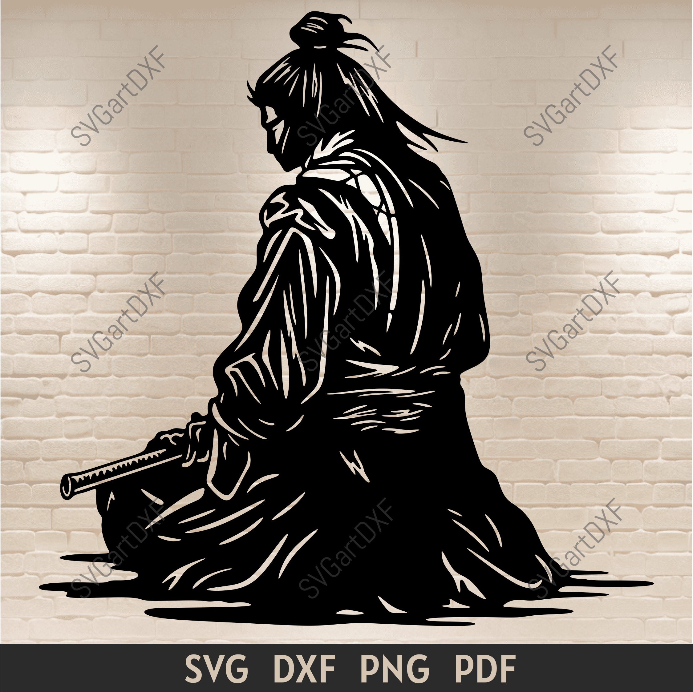 Samurai Svg, Samurai clipart, dxf for laser cut, Samurai Wall Art Dxf, Silhouette cut files, Svg for cricut, Png clipart, CNC Cutting