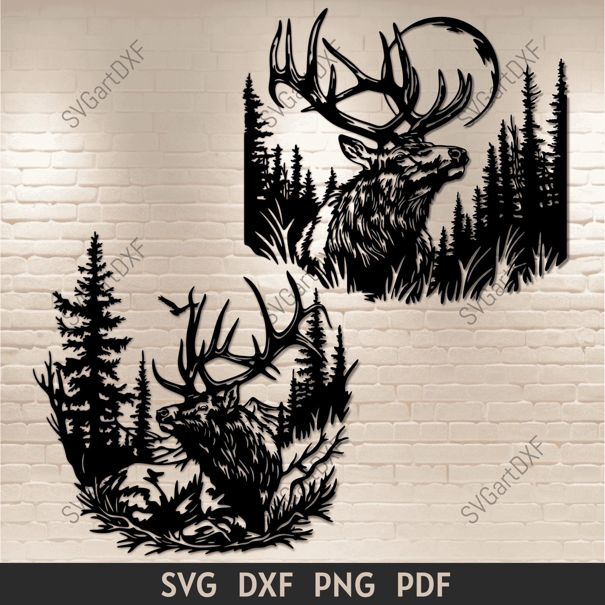 Wildlife SVG, Male Deer Cut Files for Cricut & Silhouette, Forest Animals DXF for Laser Cut, DIY Plywood Wall Art