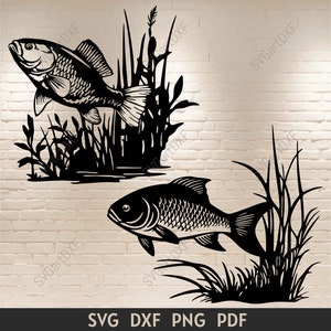 Fish scene svg, fish dxf files, fish cut files for cricut, silhouette fish, Underwater Scene Svg, fish clipart, cnc design, dxf for plasma