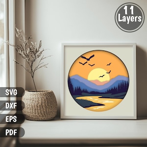 Nature Scene 3D Layered Svg for Cricut & CNC Projects, Multilayer Paper cut design, DIY Shadow Box